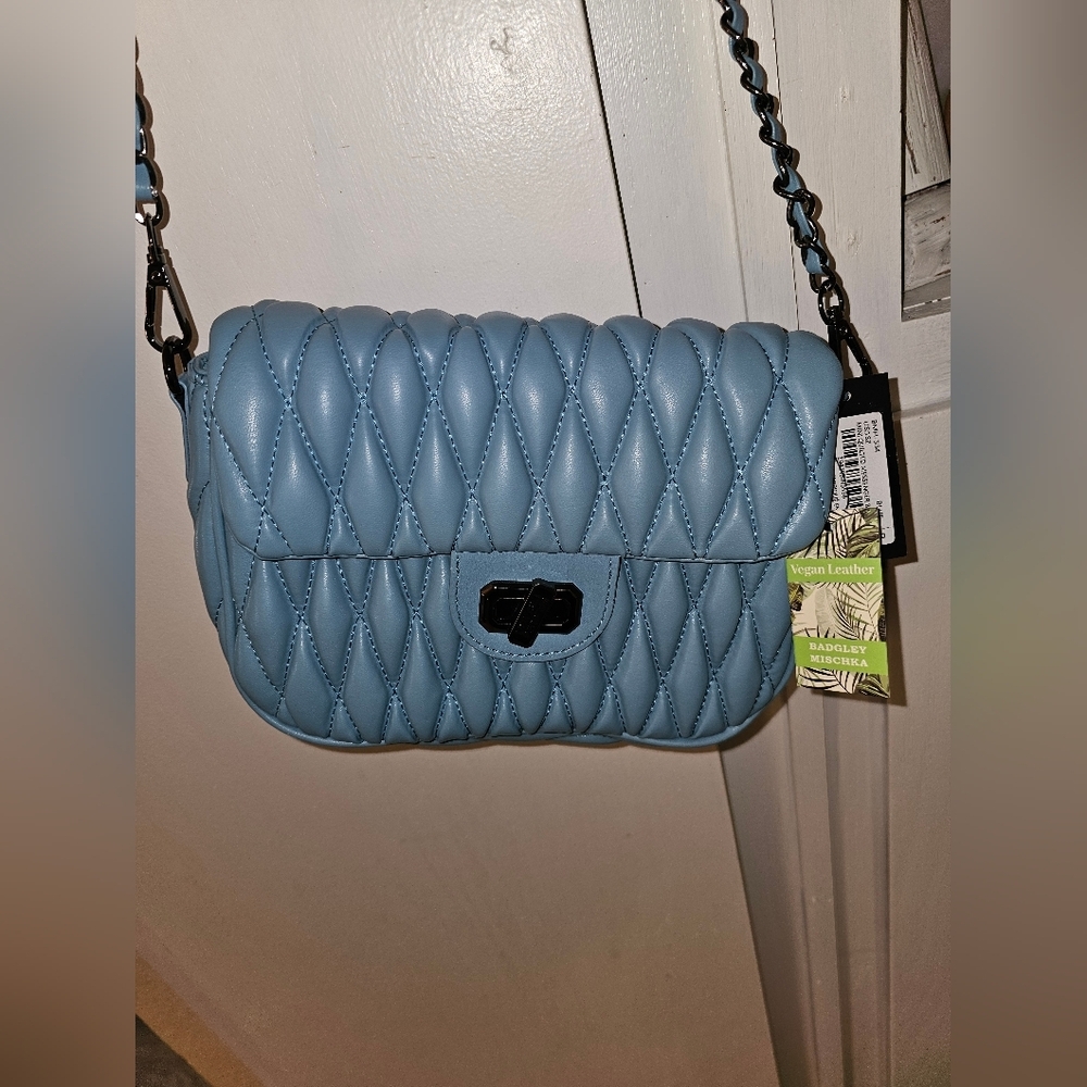 BADGLEY MISCHKA NWT Blue Mini Quilted Messenger Bag Vegan Leather SUPER!!